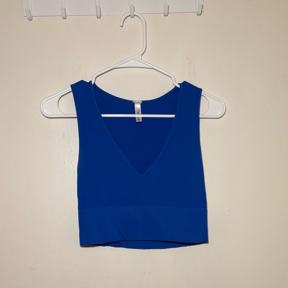 Blue Sleeveless V-Neck Crop Top
